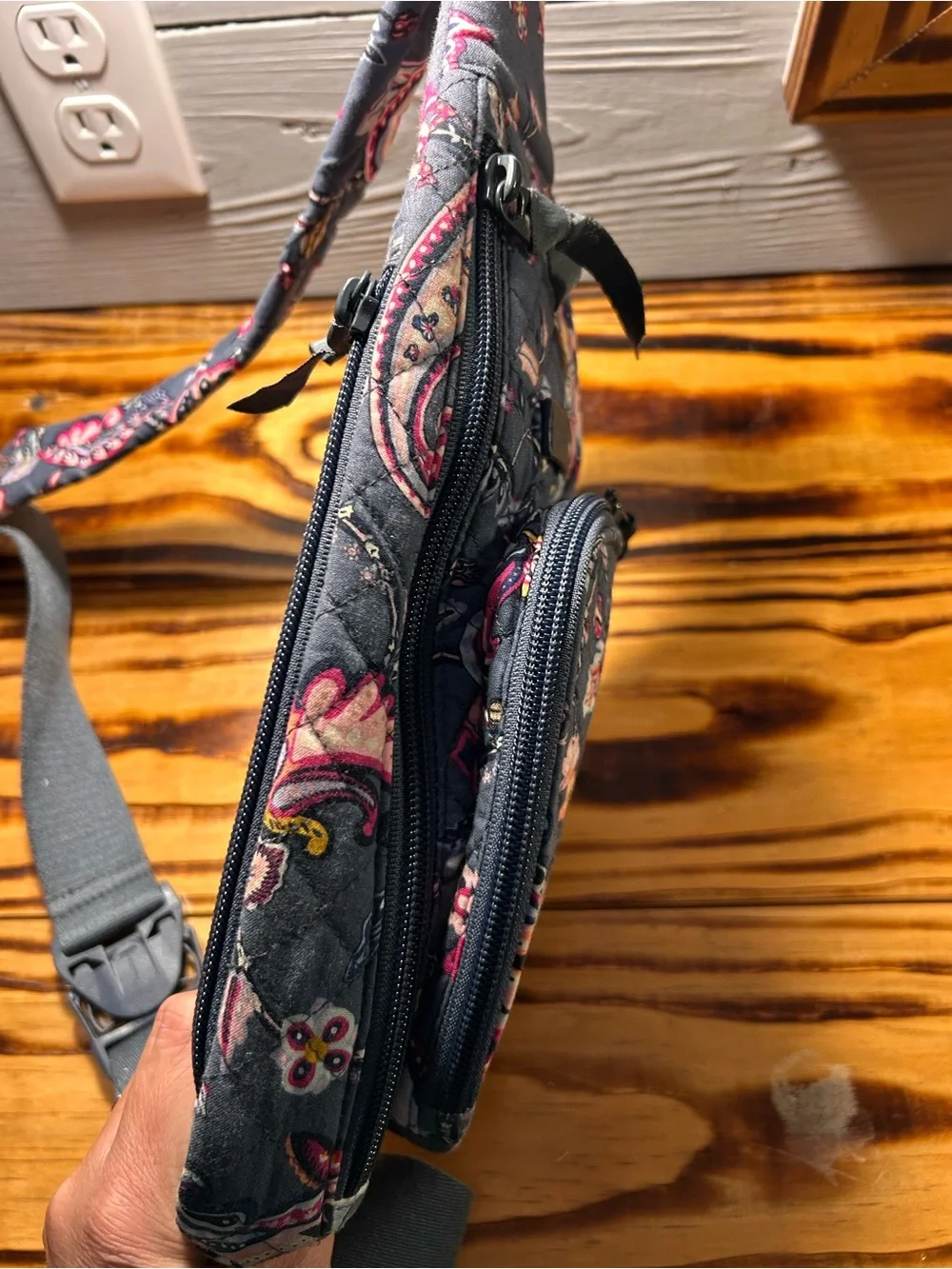 Vera Bradley Charcoal Paisley Quilted Sling Bag with Pink Accents - Picture 5 of 7